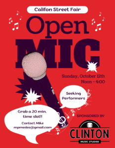 Flyer for Open Mic at the Califon Street Fair 